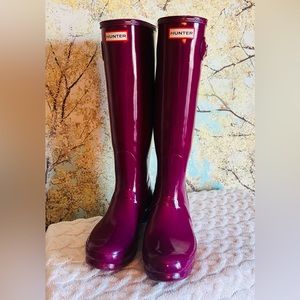 Hunter Women’s Purple Violet Knee-High Gloss Rubber Rain Boots Sz 8